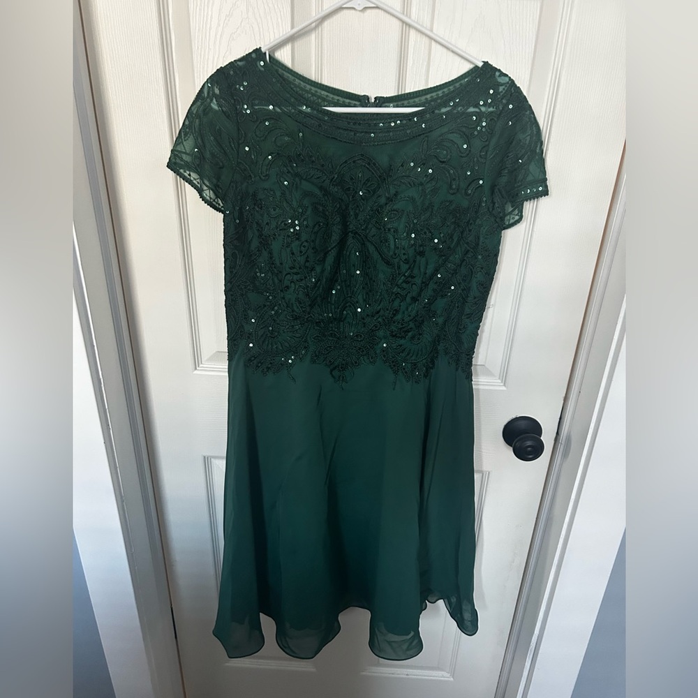 Emerald Green lace chiffon dress size 14